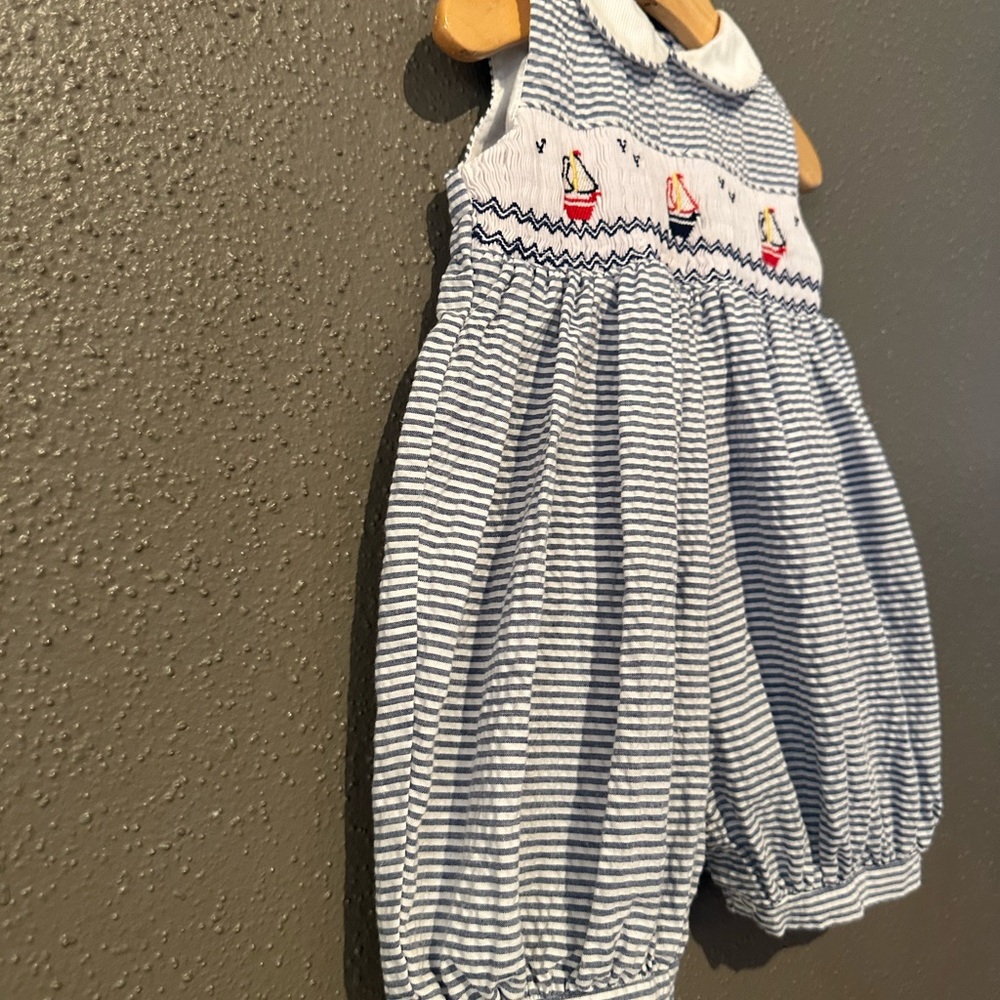 Carriage Boutique Nautical Sailboat Smocked Bubble Romper - Picture 6 of 10